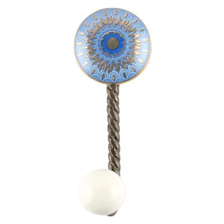 Slate Blue Ceramic Floral Hook in Antique Fitting